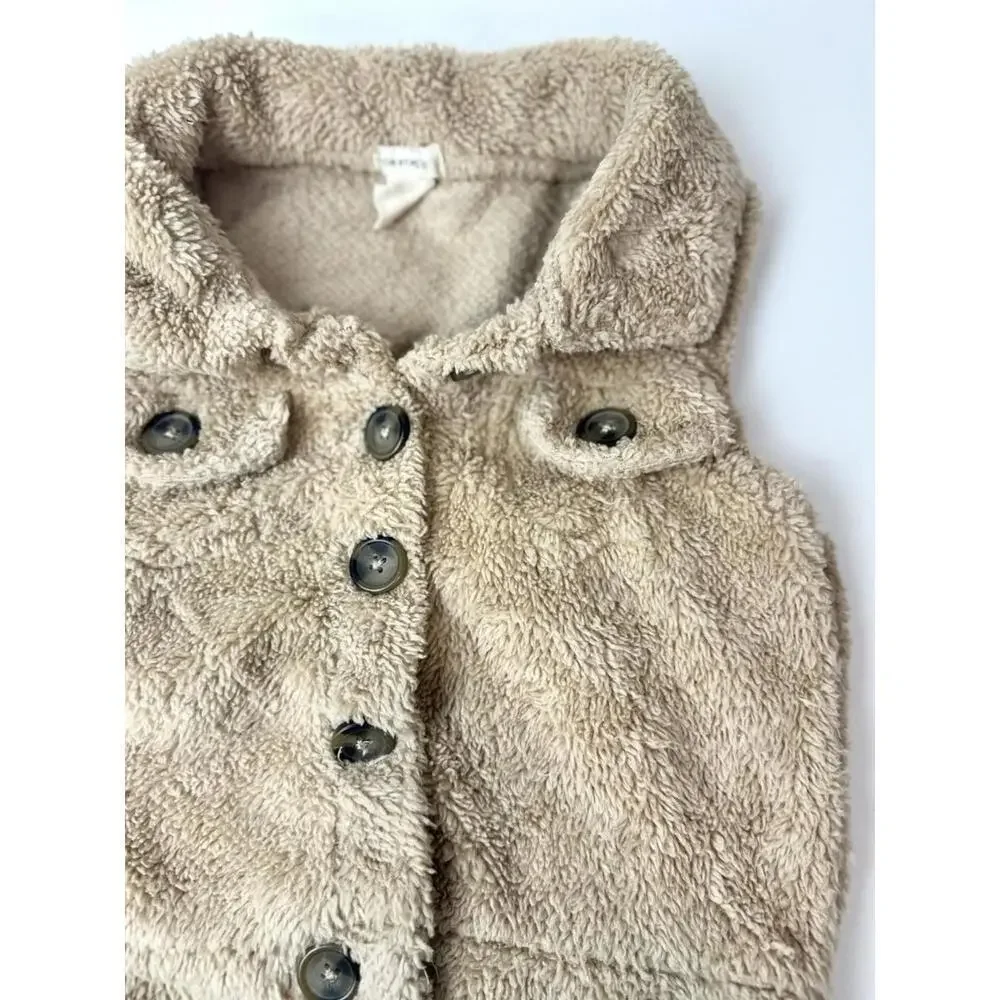 Girls Tan Beige Fuzzy Vest With Buttons - Size 5/6